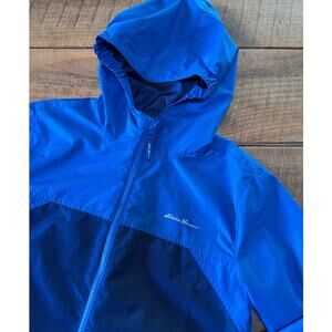 Boys Eddie Bauer Blue Double Zip Hooded Long Sleeve Lightweight Jacket Size 14